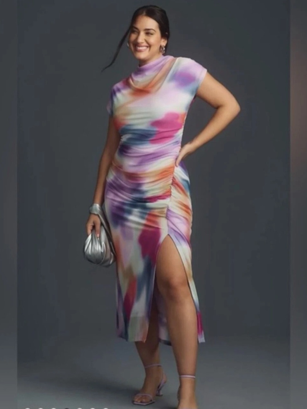 Anthropologie Watercolor Midi Dress in Pink, Purple, Blue & Orange